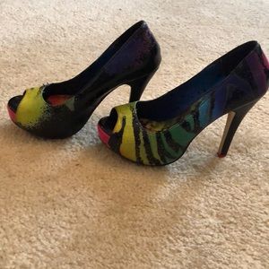 Rainbow zebra high heels